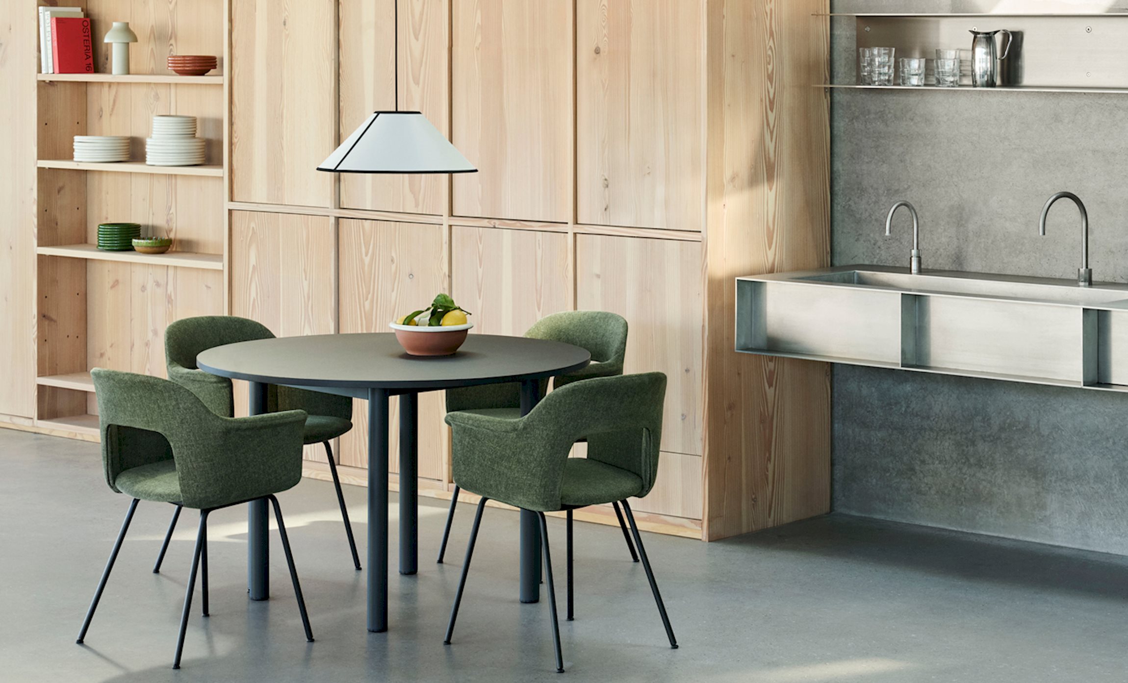 Annex Table Round / Layout Armchair 214 / Ava Cone Pendant