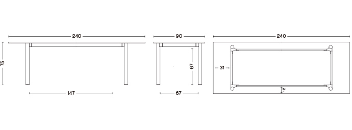 ANNEX TABLE OVERHANG / L240 × W90 × H75